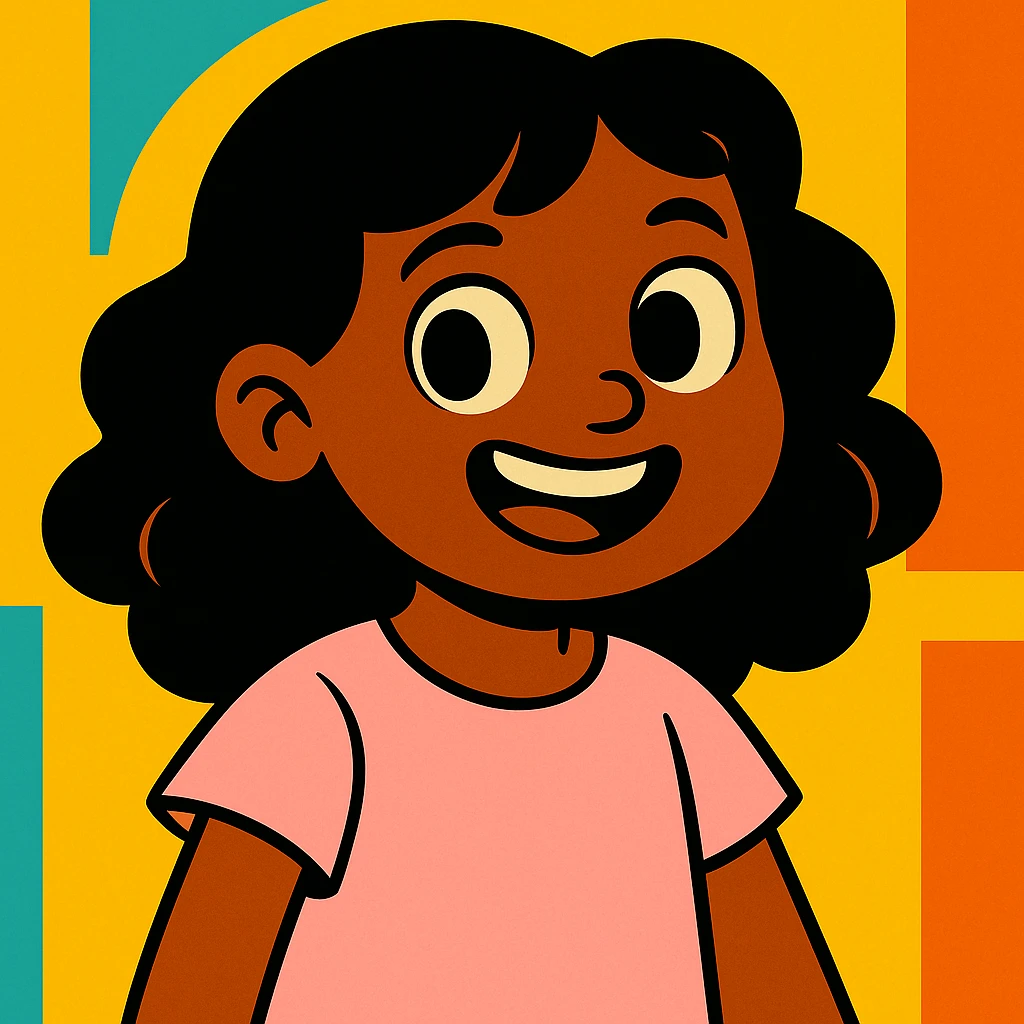 Make the black wavy hair arm length, keep the brown girl and cute light pink shirt, vibrant cartoon style emoji