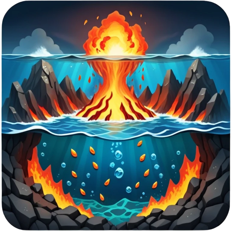 Seafloor spreading with tectonic plates moving apart and magma rising between them emoji