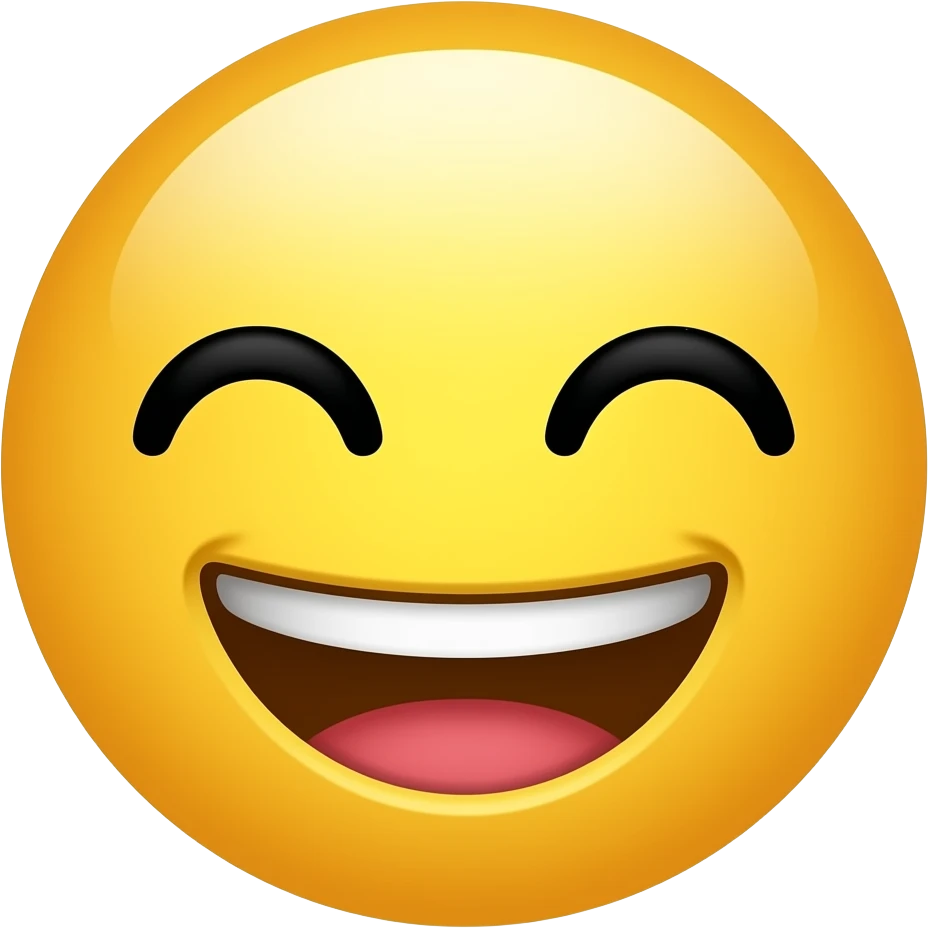 Yellow circle with joy and squinting eyes with no eyebrows and nose and eats emoji