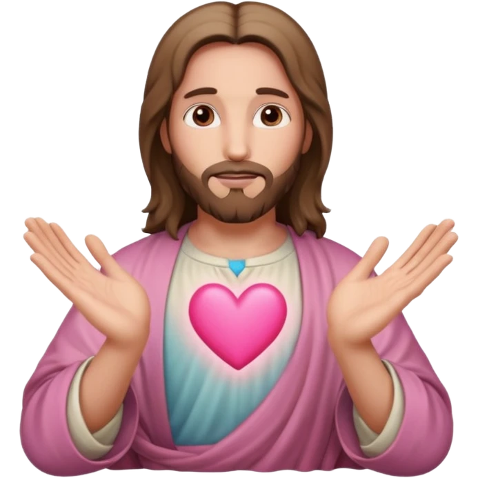Jesus making a pink heart with his hands emoji