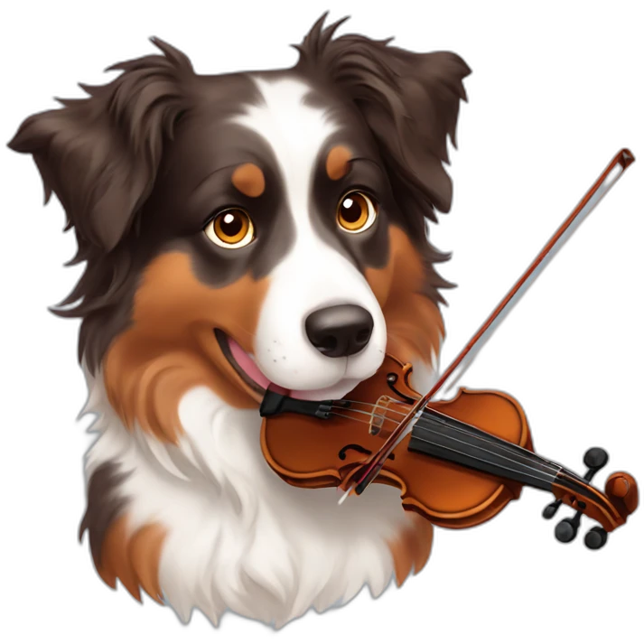 Red merle Australian Shepherd playing violin emoji