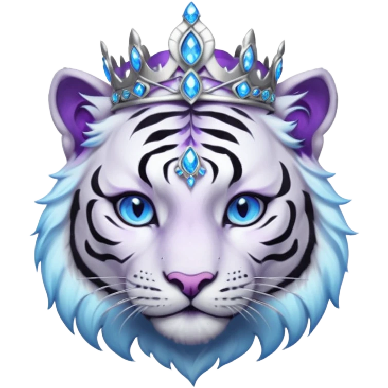 ESO Female white/black tiger khajiit leader of the umbral rose, glowing blue eyes, glowing blue 'third eye' gem; purple gemmed silver tiara emoji