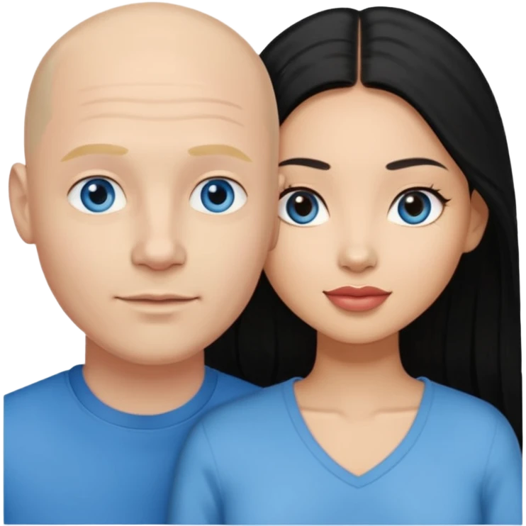 Bald white man blue eyes in love with Filipina woman with long hair and dark eyes emoji