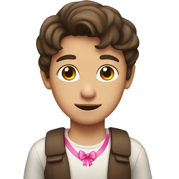 brunette boy with light skin and two pink bow on front of head  emoji