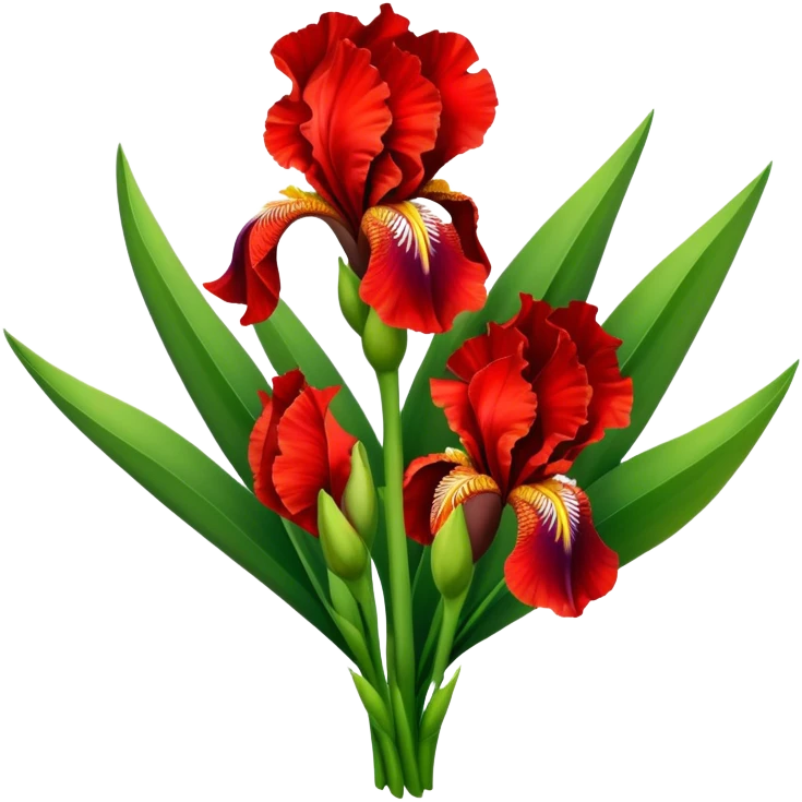 super big bouquet Bright Red Iris, luxuriant, leaf, bud emoji