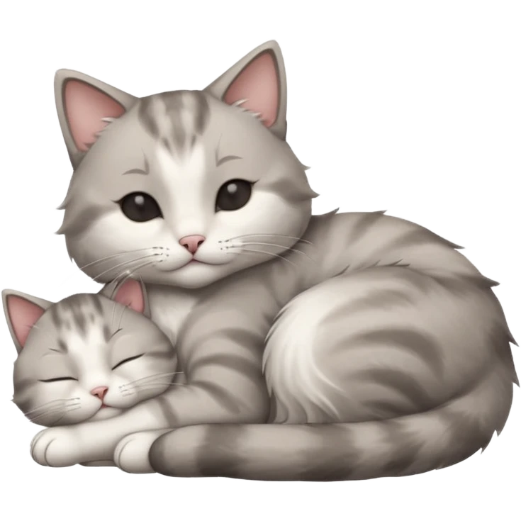grey and white small cat with its eyes closed lying down leaning on his elbow with his paw curled under his head holding it up emoji