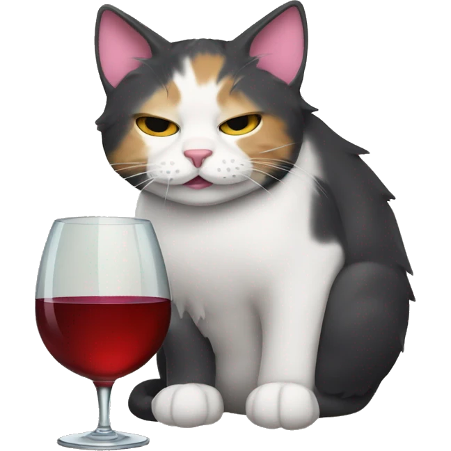 tired tricolor cat drinkin wine  emoji