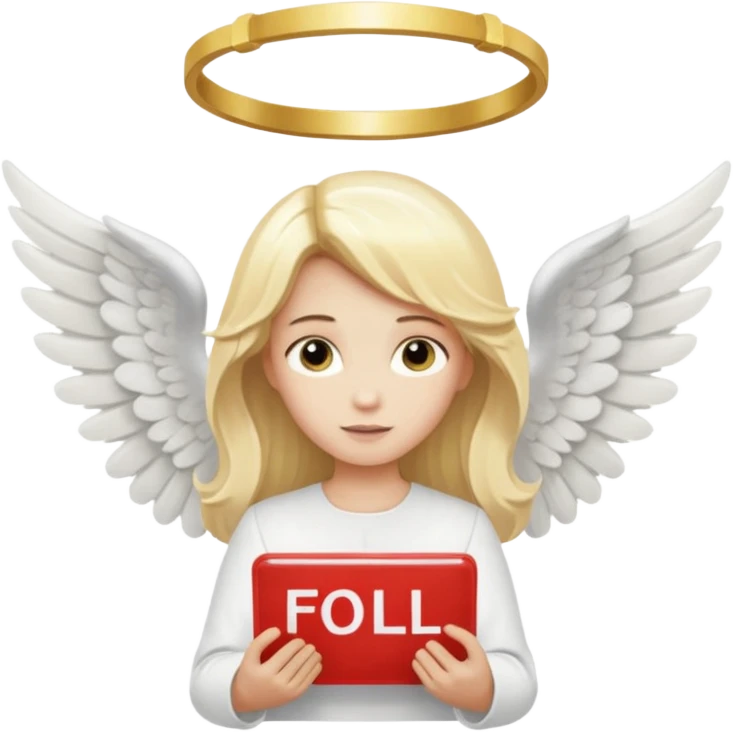 "An angel emoji with blonde hair, a halo, wings, holding a 'COMPARTILHAR' sign in bold letters." emoji