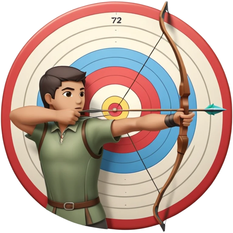An archer drawing a bow and aiming an arrow at a target, with perfect focus and precision. The target is visible in the background, featuring concentric rings. The scene captures the concentration and skill involved in archery, emphasizing the elegance and accuracy of the sport. emoji