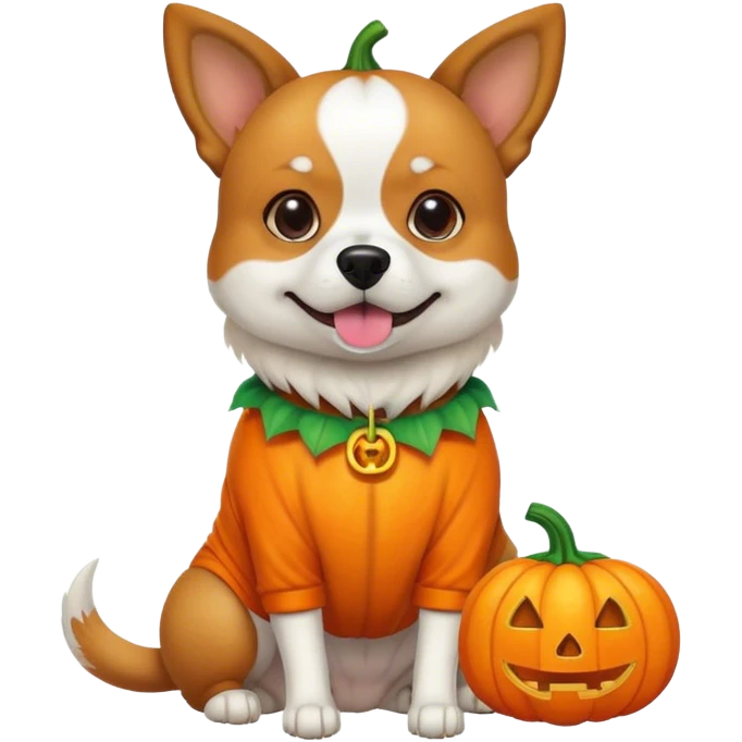 Dog wearing pumpkin outfit  emoji