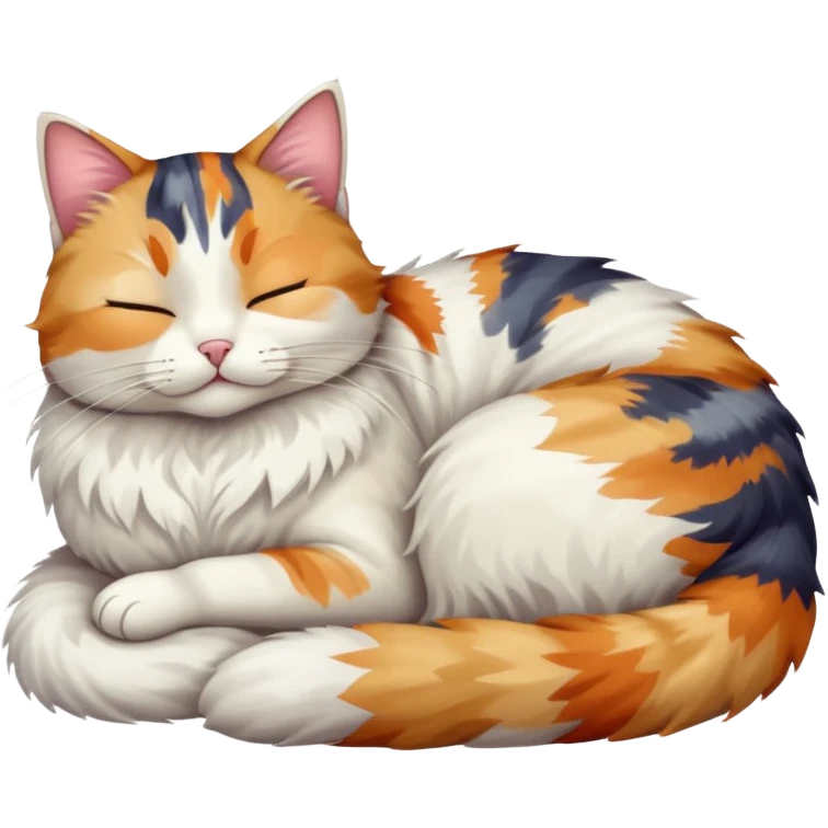 full body colourful light patched calico + white tabby cat sleeping emoji