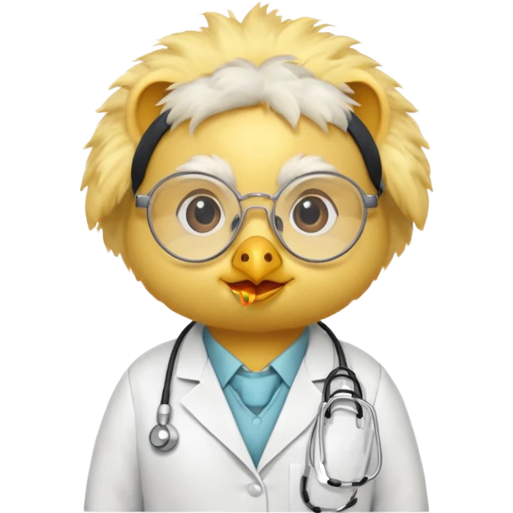 chick animal with glasses, wearing doctor uniform emoji