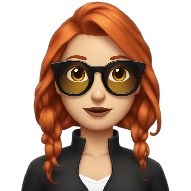 Bad Redhead girl bun Sun glass bun and wearing black with a cockatiel in the shoulder emoji