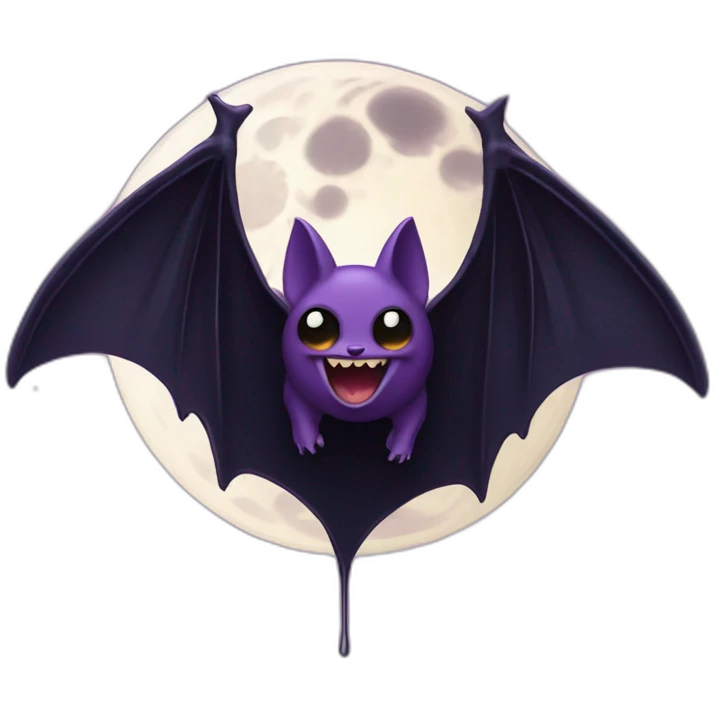 purple black vampire bat wings flying in front of large dripping crescent moon emoji