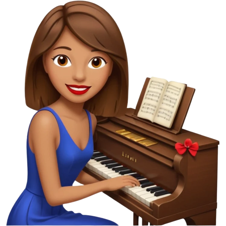 brownhaired woman with red lips, playing piano emoji