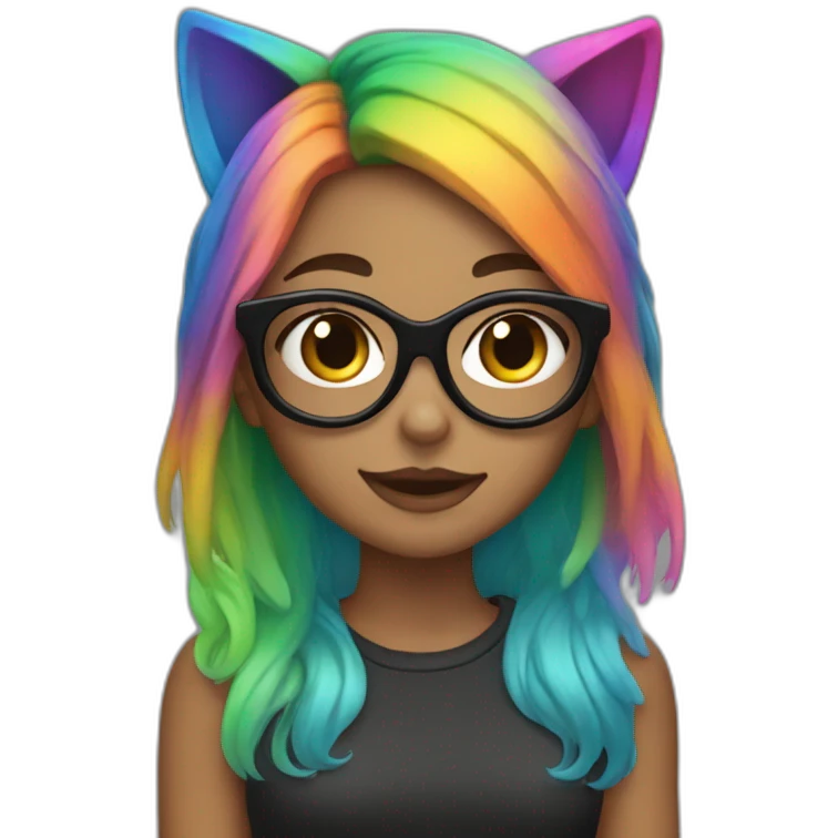 girl with cat ears, rainbow hair and dark glasess emoji