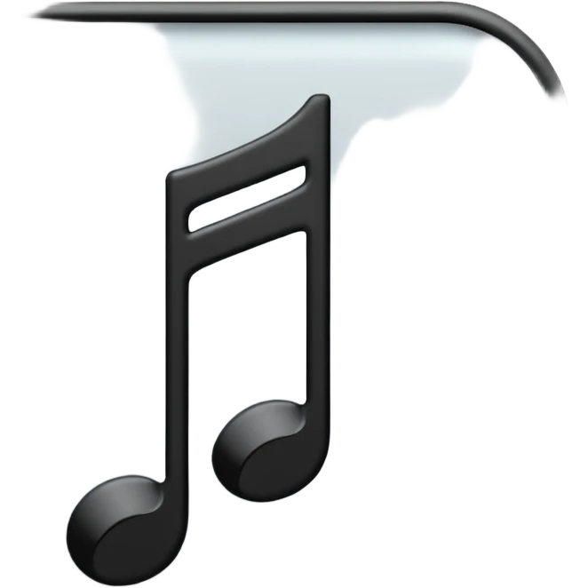 single musical note emoji, deep matte black metal material, smooth rounded geometry emoji