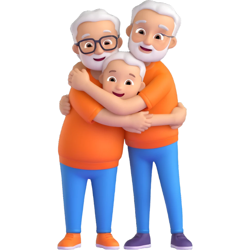 small kid giving a big hug to their granddad, cheerful and cute emoji
