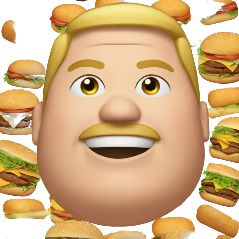 fat man surrounded by burgers emoji