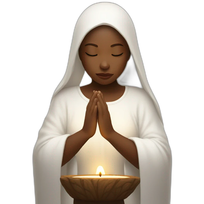 a girl with white skin prays at a candle in her left  emoji