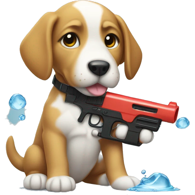puppy holds water gun emoji