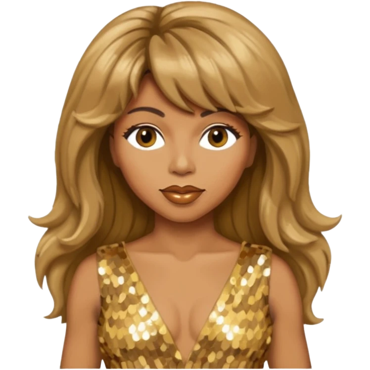 Tina Turner with long light brown hair, gold outfit emoji
