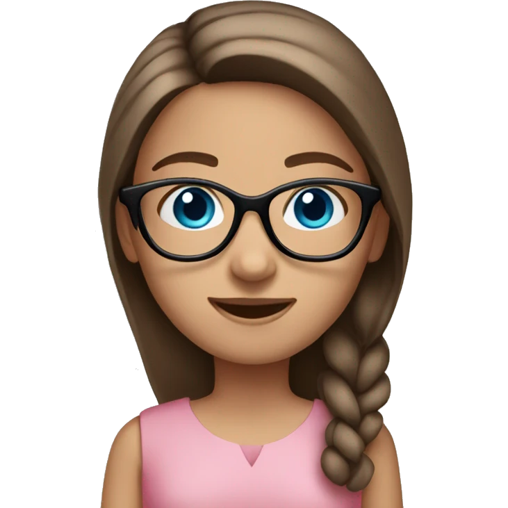 Girl with straight brown hair blue eyes and glasses pink dress  emoji