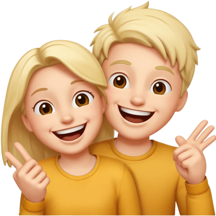 two cartoon characters laughing as one tickles the other, joyful and energetic emoji