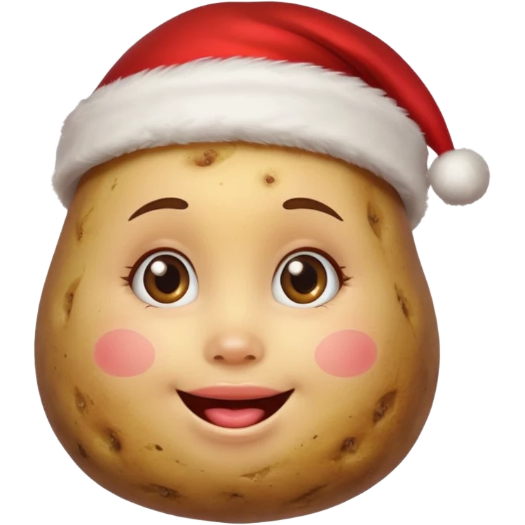 Potato with a happy girl face and a Santa Christmas hat on emoji