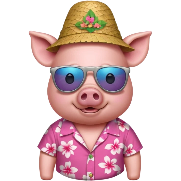 Pig with aloha shirt, birthday hat, sunglasses emoji