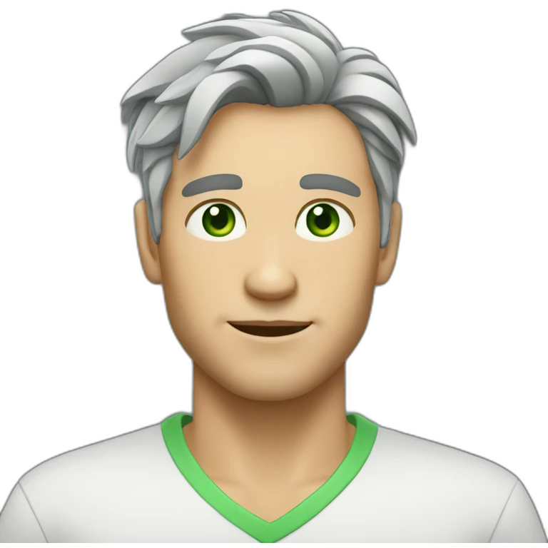 light complexion man with green eyes and gray swooshed up hair emoji