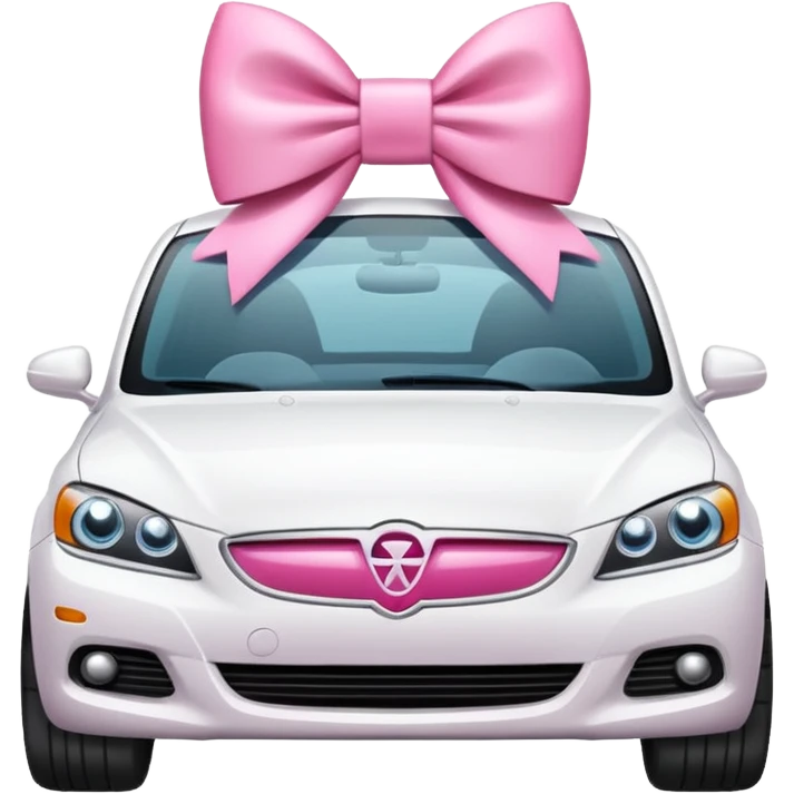 White car with pink bow emoji