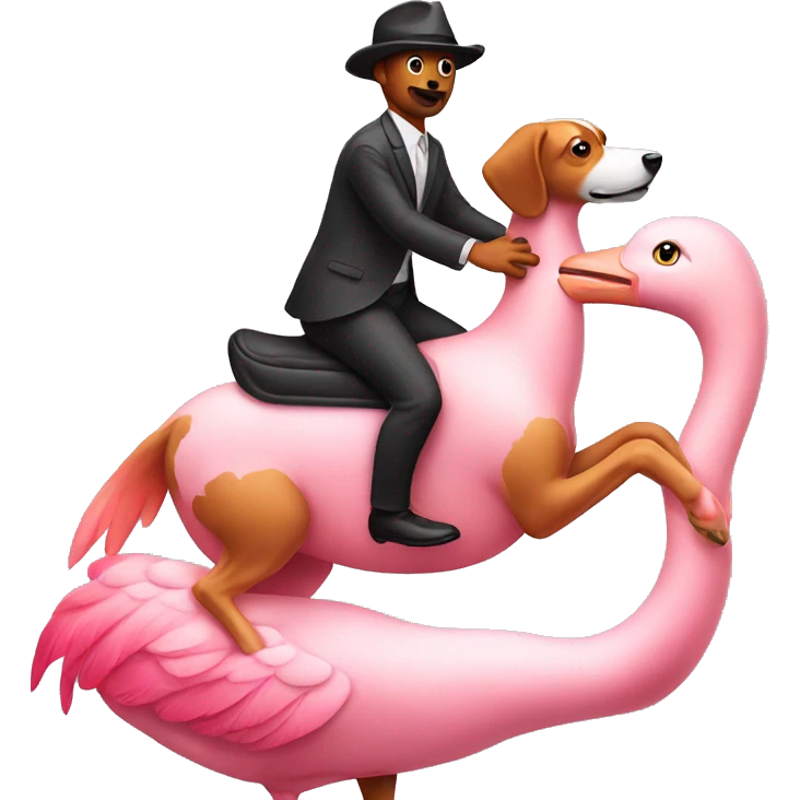 dog riding flamingo emoji