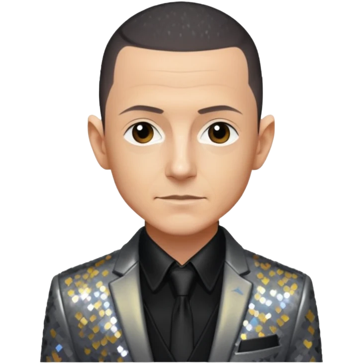 Chester Bennington with sequin gray suit jacket with black shirt emoji