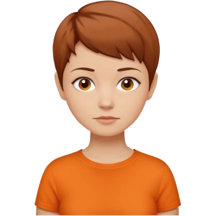 brown haired woman no smile with orange shirt short hair pixie  emoji