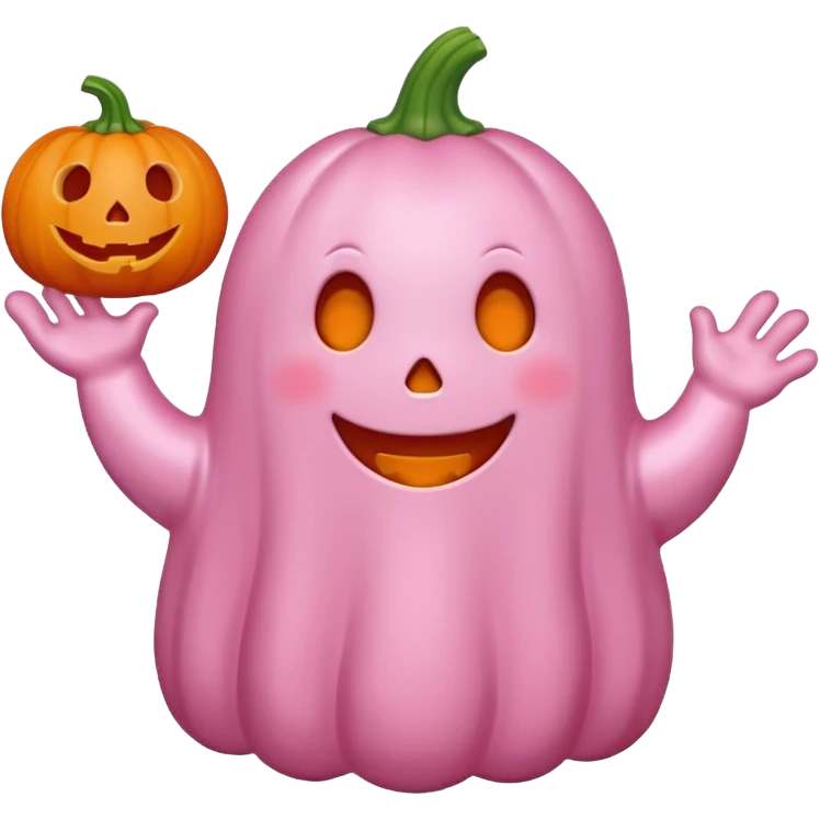 pastel pink ghost with orange pumpkin kawaii style emoji