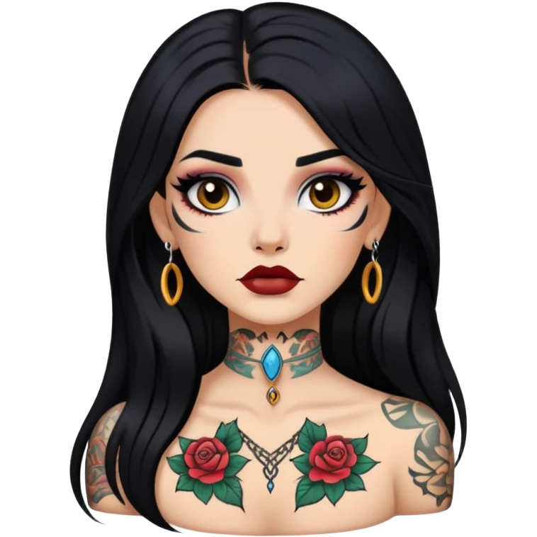 pretty neck tattoo long hair baddie with makeup emoji