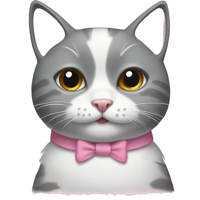 Gray and white cat with pink bow emoji