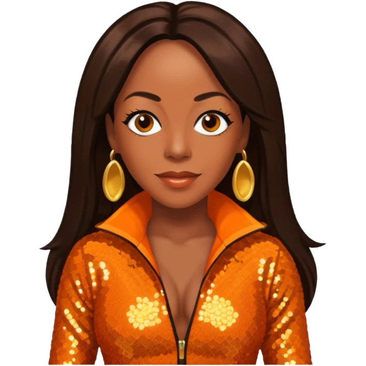 Tichina Arnold with long dark brown hair, orange sequin outfit emoji