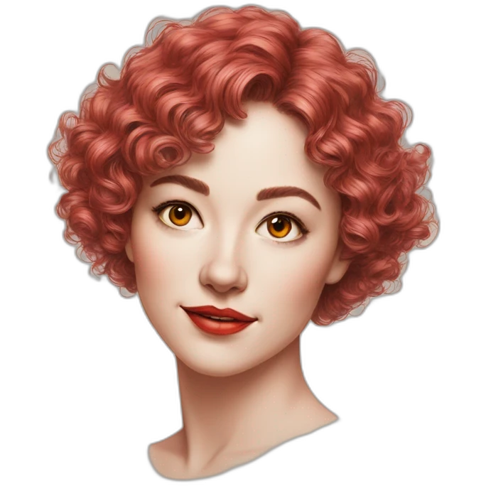 Drawing sketch of woman with short wavy hair on paper red crayon emoji