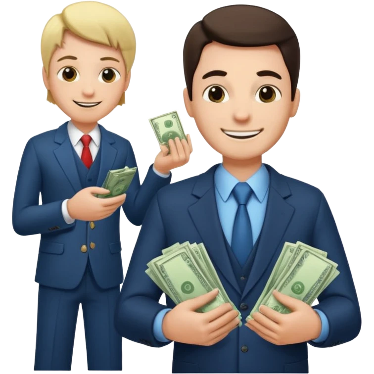 un chef d'entreprise en train de compter sa montagne de billet derrière lui un autre chef d'entreprise poche vide pas d'argent  emoji
