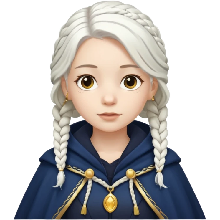 braid white hair girl, navy cloak emoji