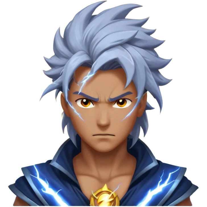 storm rider portrait, head and shoulders only, wind-swept hair, crackling lightning aura, storm clouds swirling behind, intense glowing eyes, epic fantasy vibe, 3D cartoon, mobile game icon style, clean background, no text, no watermark
 emoji