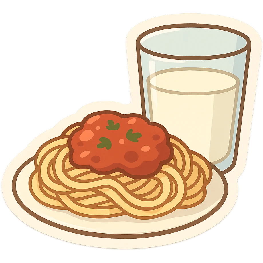一盘意大利面和一杯牛奶 emoji