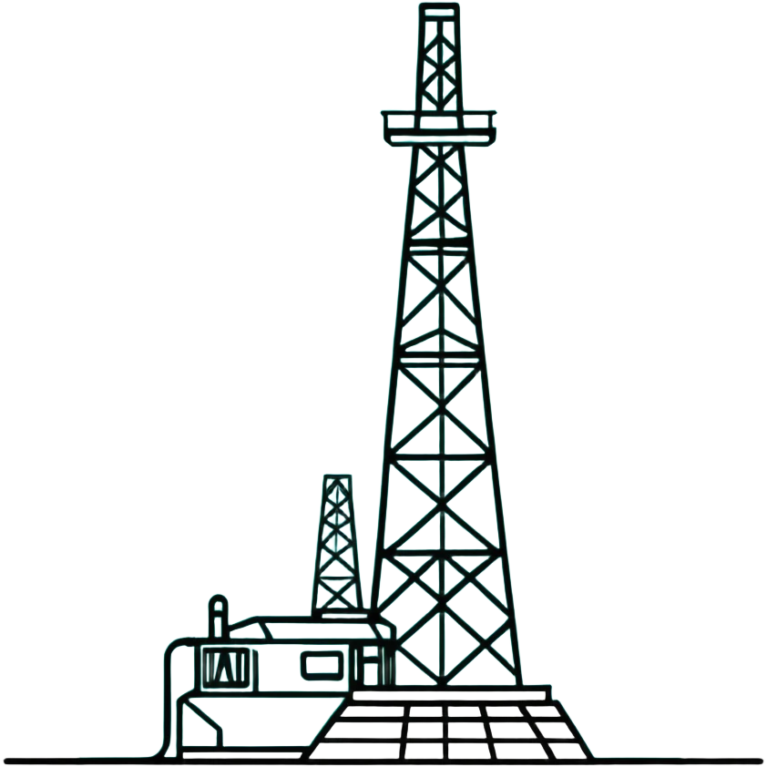 Drilling rig tower with simple lines, minimalist design with soft gradients in sky blue, teal green, white, and light gray emoji