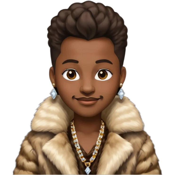 rapper emoji with fur coat, diamond earrings, smirking emoji