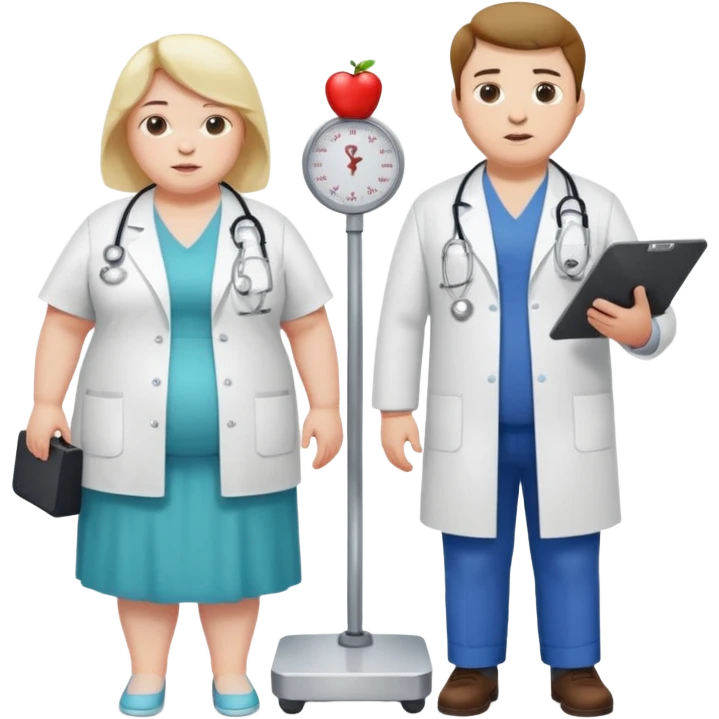 pessoa gorda em cima de balança e medico do lado emoji