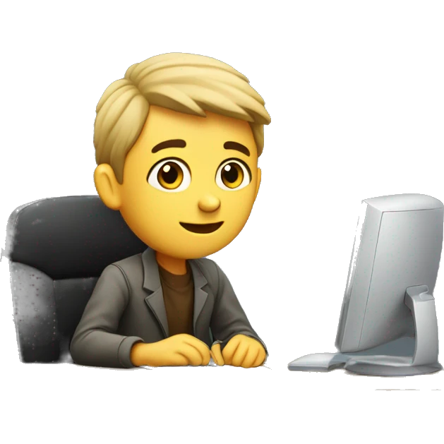 European schoolboy sitting at desk, working at computer emoji