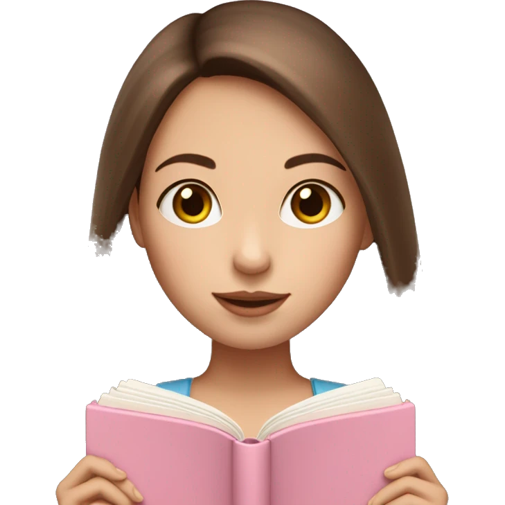 fair-skinned girl with long and straight brown hair holding a baby-pink-colored book emoji