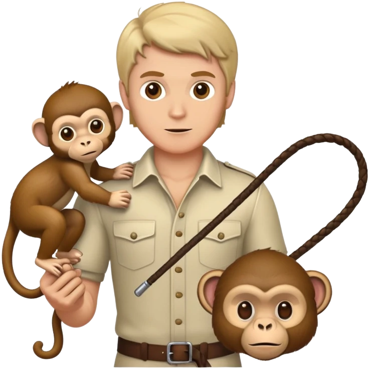 Whte man Holding whip on monkey  emoji